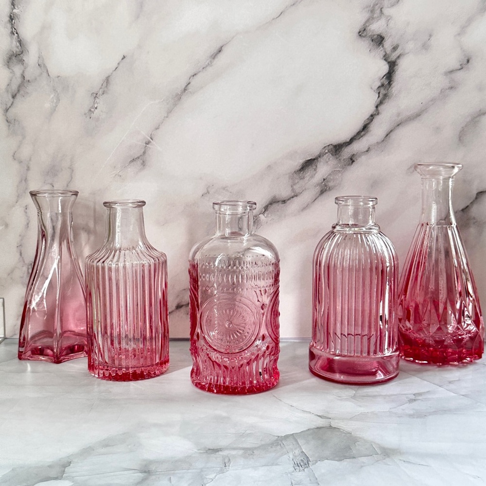 Elegant Pink Glass Bud Vase Set